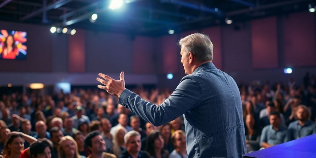 Keynote speaker captivating an engaged audience at an event.