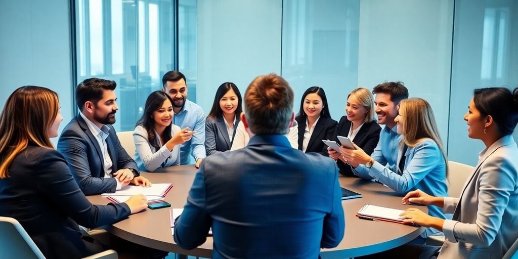 Executives collaborating in a conflict resolution training session.