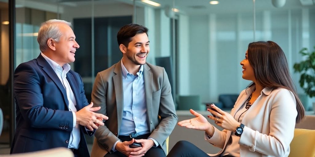 Professional coach and executive discussing in an office.