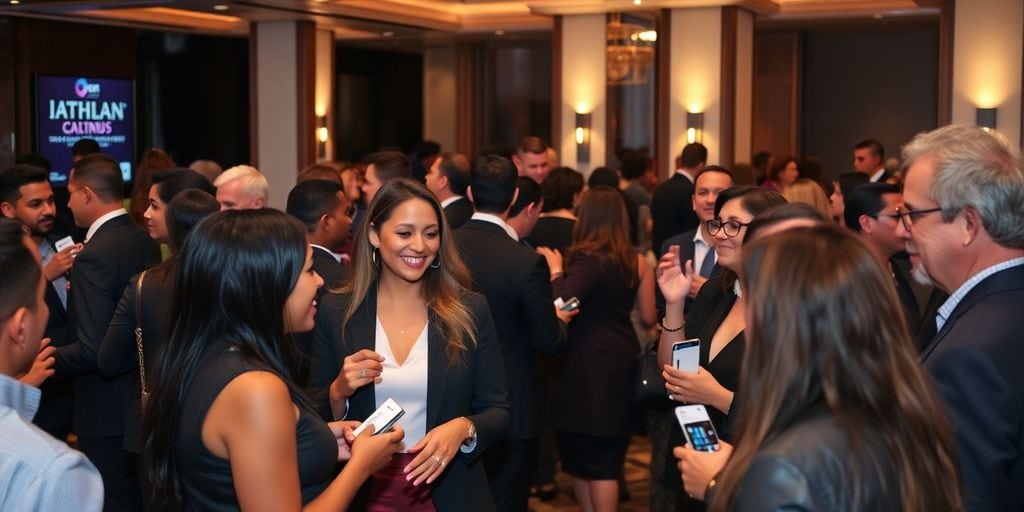Executives networking in a sophisticated Atlanta event.