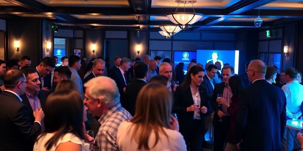 Executives enjoying a happy hour networking event.