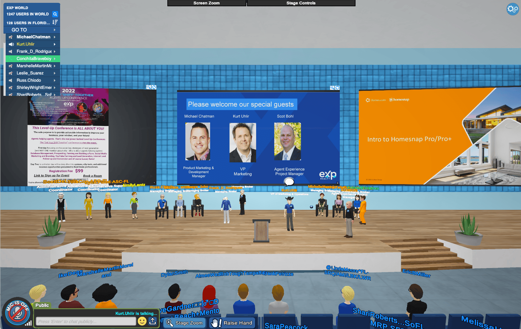 Kurt Uhlir, VP Marketing & Operations at eXp World Holdings, speaking in Virbela (eXp World) at Florida event