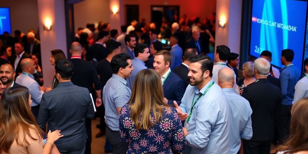 Business leaders networking at a dynamic event.