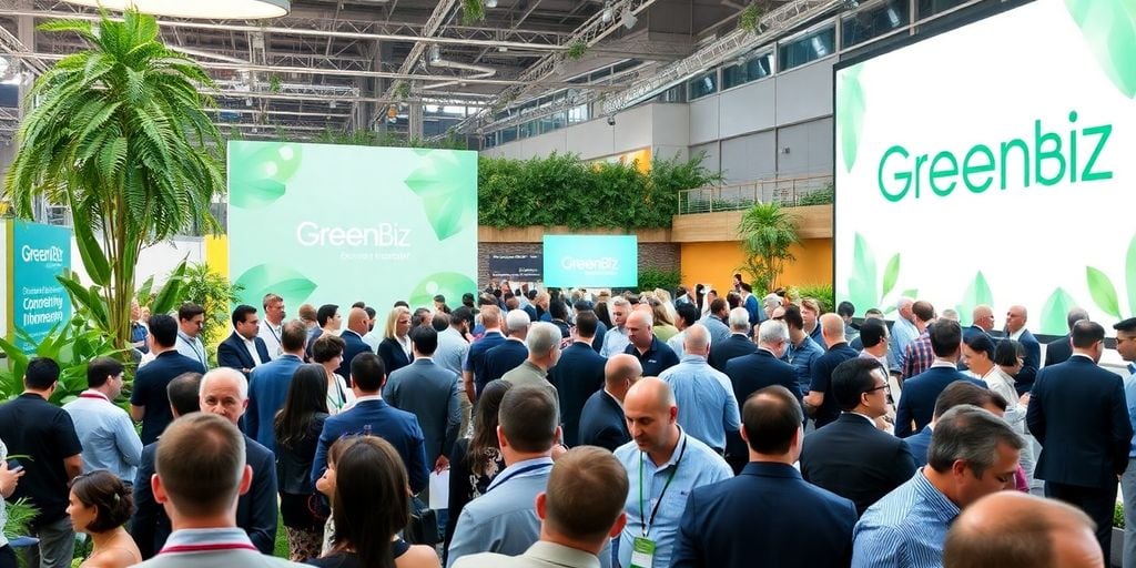Executives networking at the GreenBiz Forum conference.