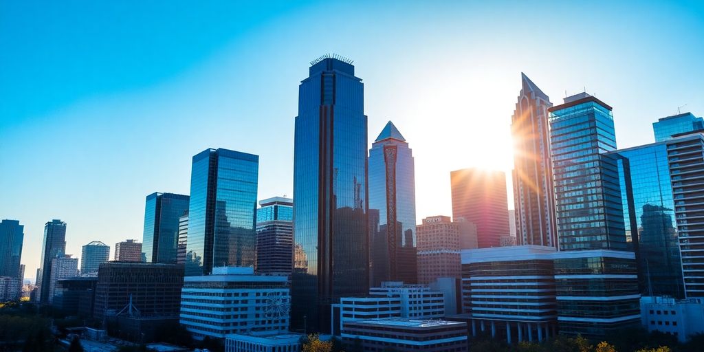 Atlanta skyline with modern buildings and vibrant atmosphere.