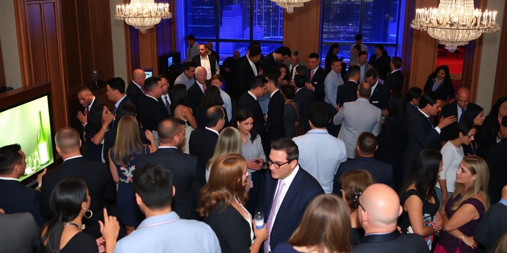 Networking event with professionals in business attire in Atlanta.
