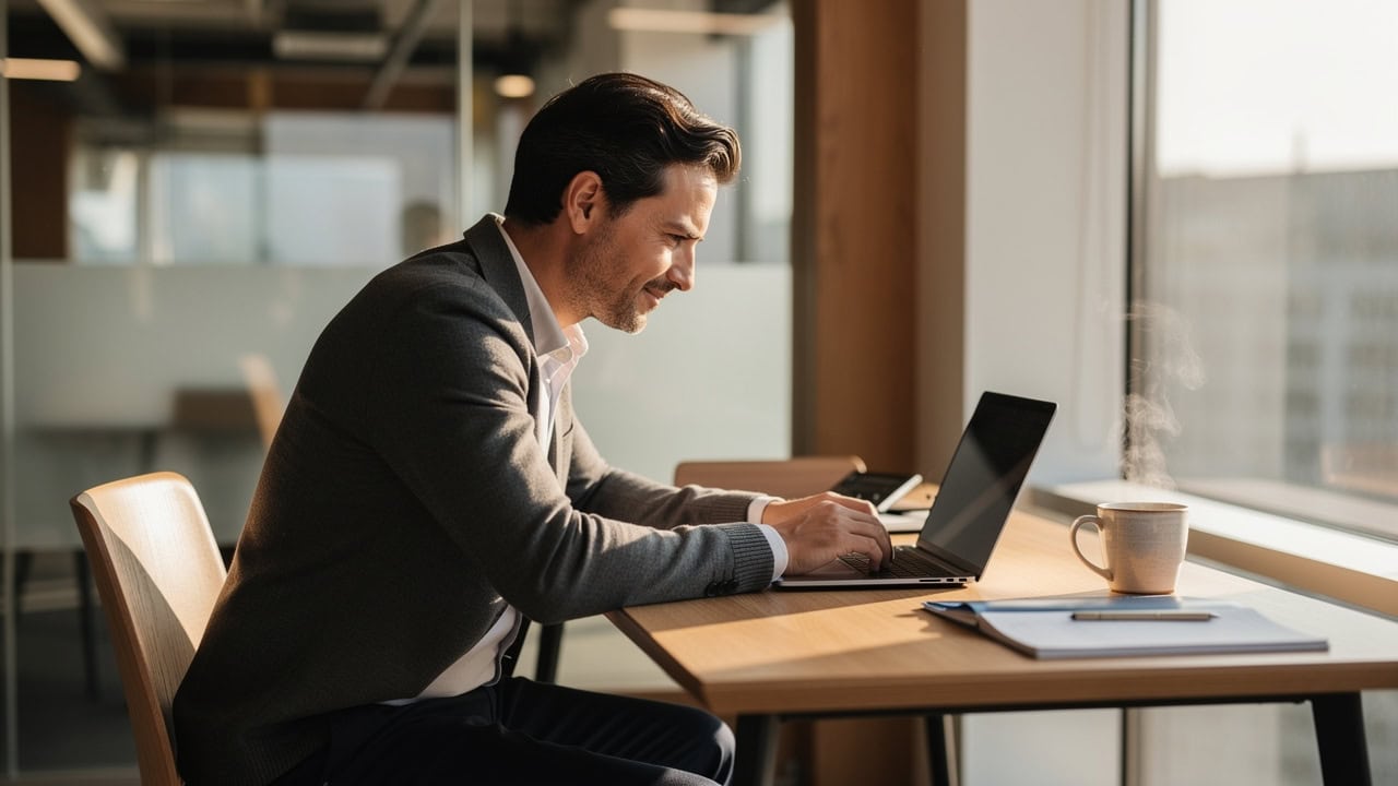 Executive engaging in thoughtful digital relationship building