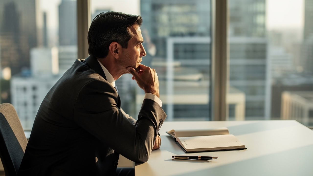 Business executive in thoughtful reflection