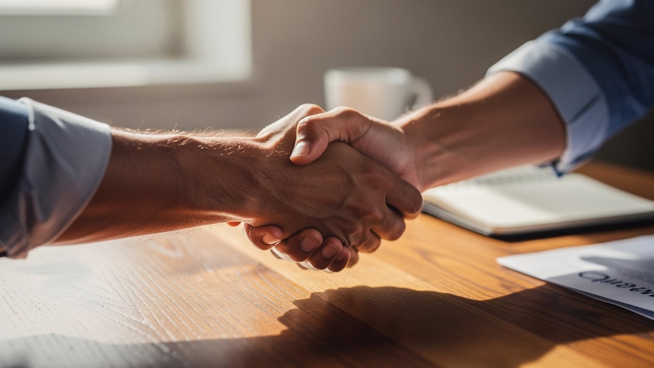 Professional handshake symbolizing trust and support